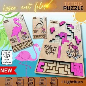 Flamingo Tetris Puzzle Template - Digital Download for Laser Cutters, DIY Wooden Bird Toy Pattern