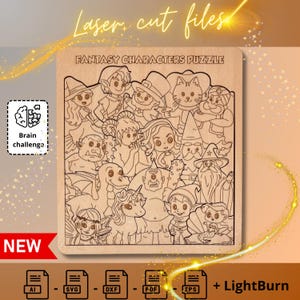 Fantasy Character Puzzle – 16 unique fantasy character – Digital File for Laser Cutting or Crafting, SVG, PDF, Lightburn – DIY Activity