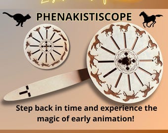 Phenakistiscope Laser Cut File | SVG DXF AI | Glowforge xTool Lightburn | Cat Horse Animation | Optical Toy