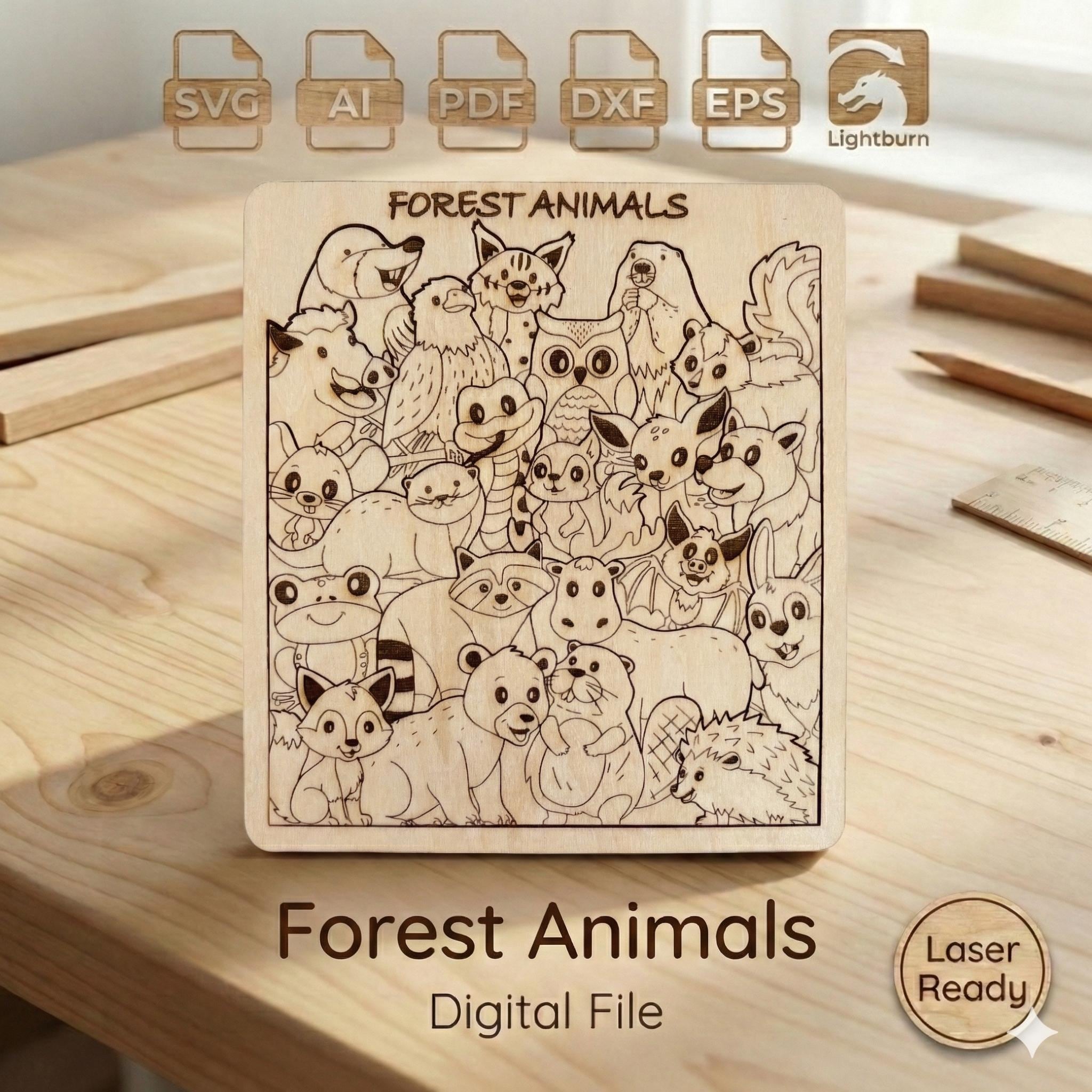森の動物パズル レーザーカットファイル SVG DXF | 22ピース ウッド