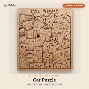 Kattenpuzzel Lasersnijbestand | SVG DXF AI | Glowforge xTool Lightburn | Houten puzzel met 34 kattenstukjes