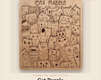 Cat Puzzle Laser Cut File | SVG DXF AI | Glowforge xTool Lightburn | 34 Cat Pieces Wooden Puzzle