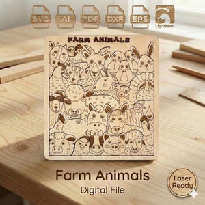 Farm Animals Puzzle - Laser Cut Wooden puzzle Game Digital File