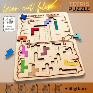 Elephant Tetris Puzzle Template - Digital Download for Laser Cutters, DIY Wooden Elephant Toy Pattern