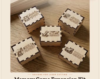 Memory Game Expansion Kit Laser Cut File | SVG DXF AI | Glowforge xTool Lightburn | 5 Tile Sets + Storage Box