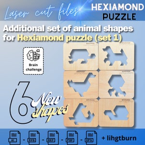 DIY Animal Hexiamond Puzzle Template - Laser Cutter Pattern, Wooden Toy Design, Instant Download