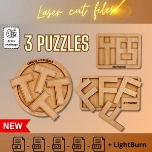 Letter Puzzle Trio - Laser Cut Wooden puzzle Game Digital File