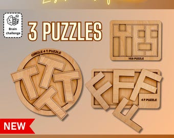 Letter Puzzle Laser Cut File SVG DXF | Alphabet Brain Teaser 3-Pack | Glowforge xTool Download