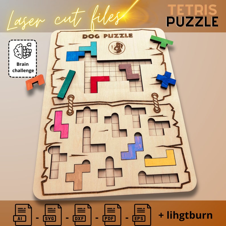 Tetris Dog laser cut file, tetris puzzle, Dog image 1