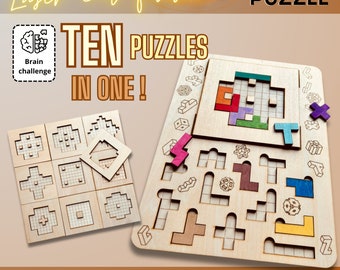 Tetris Geometric Shapes Puzzle, Ten puzzle in one.