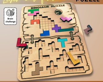Tetris dinosaur laser cut file, tetris puzzle, dinosaur.