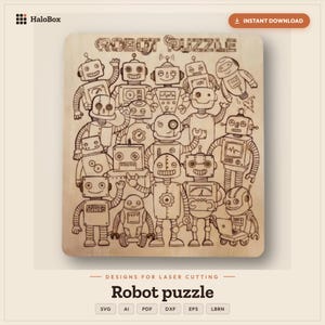 Robot Puzzle Laser Cut File SVG DXF | 17 Pieces Kids STEM | Glowforge xTool Download