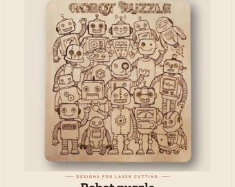 Robot Puzzle Laser Cut File SVG DXF | 17 Pieces Kids STEM | Glowforge xTool Download