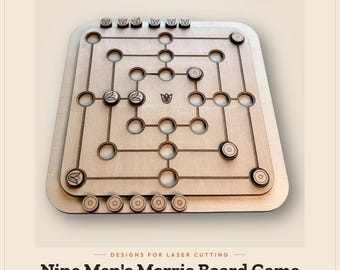 Nine Men's Morris Board Game Laser Cut File | SVG DXF AI | Glowforge xTool Lightburn | Classic Strategy Game | Wooden Board Game