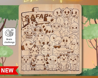 Safari Animal Puzzle Laser Cut File SVG DXF | 25 Piece Animal Set | Glowforge xTool Download