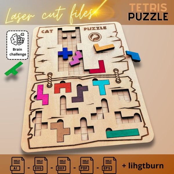 Tetris Cat laser cut file, tetris puzzle, Cat