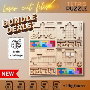 Tetris Puzzle Template - Digital Download for Laser Cutters, DIY Wooden Toy Pattern Bundle - Truck, Plane, Teapot, Head - DIY Digital File