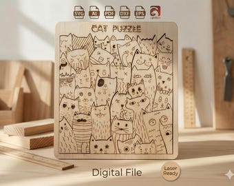 Katzenpuzzle-Laserschnittdatei | 34 Katzenteile | SVG Glowforge xTool