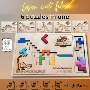 Jurassic Puzzle Dinosaur- Laser Cut Wooden puzzle Juego Archivo Digital