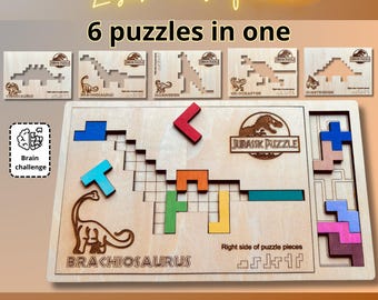 Jurassic Dinosaur Puzzle Laser Cut File SVG DXF | 6-in-1 | 34 Pieces | Glowforge xTool
