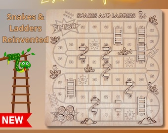 Snakes and Ladders Laser Cut File SVG DXF | Wooden Board Game | Glowforge xTool Download
