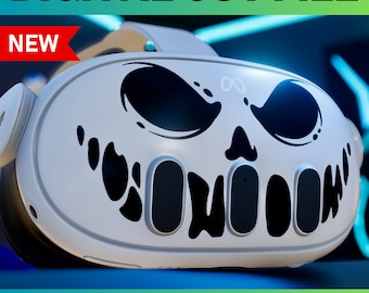 Pegatina SVG de auriculares de realidad virtual con calavera | Archivo de corte compatible con Meta Quest 3 | Descarga de calcomanía de vinilo para Cricut