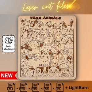 Farm Animals Puzzle - Laser Cut Wooden puzzle Game Digital File