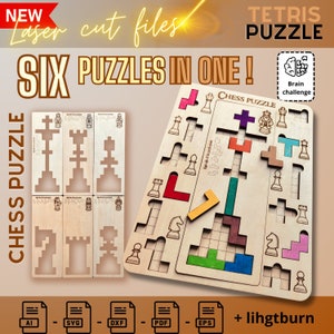 Tetris Schaakstukpuzzel, zes puzzels in één.