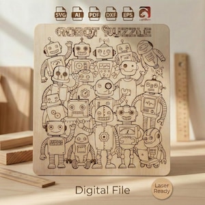 Robot Jigsaw Puzzle Laser Cut File | Kids SVG DXF for Glowforge xTool | Cute Robot Illustration | Montessori Pattern Matching | DIY Gift