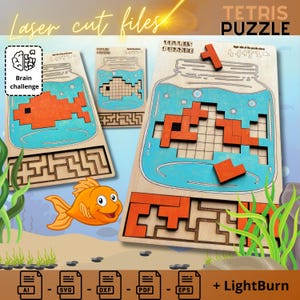Goldfish Tetris Puzzle Template - Digital Download for Laser Cutters, DIY Wooden fish Toy Pattern