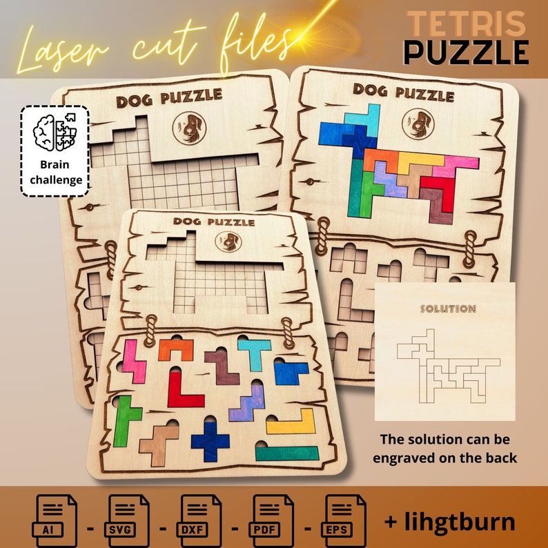 Tetris Dog laser cut file, tetris puzzle, Dog image 3