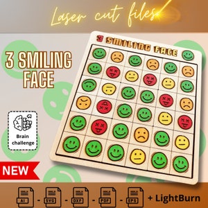 3 smiling Face - Laser Cut Wooden puzzle Game Digital File