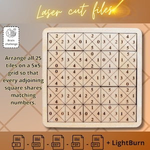Tetravex 5x5- Laser Cut Wooden puzzle Game Digital File