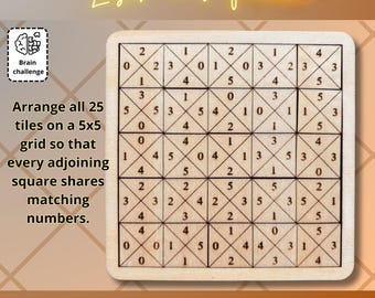Number Tile Matching Puzzle SVG DXF | 5x5 Brain Teaser Laser Cut Game | Glowforge xTool