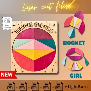 Magic Circle Tangram - Laser Cut Wooden puzzle Game Digital File