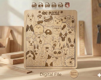 Hundepuzzle-Laserschnittdatei | 24 Hundeteile | SVG Glowforge xTool