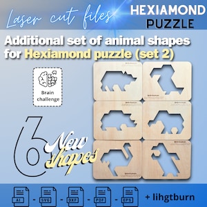 DIY Animal Hexiamond Puzzle Template - Laser Cutter Pattern, Wooden Toy Design, Instant Download