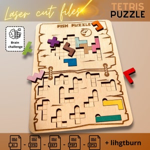 Fish Tetris Puzzle Template - Digital Download for Laser Cutters, DIY Wooden fish Toy Pattern