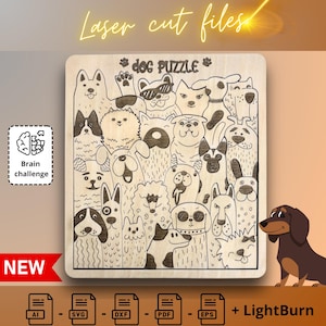 Puzzle del cane - Gioco di puzzle in legno tagliato al laser, file digitale
