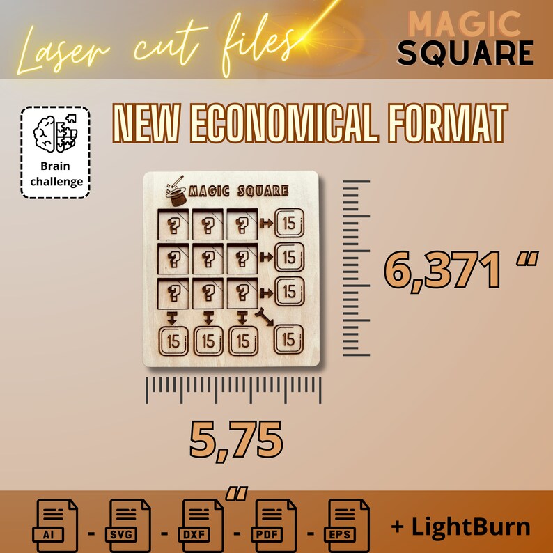 Magic Square 15 Puzzle SVG DXF | 3x3 Math Number Puzzle Laser Cut File | STEM Brain Game | Glowforge xTool image 2