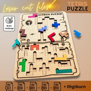 Ostrich Tetris Puzzle Template - Digital Download for Laser Cutters, DIY Wooden Ostrich Toy Pattern