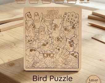 Bird Puzzle Laser Cut File SVG DXF | 18 Unique Bird Pieces | Glowforge xTool Download