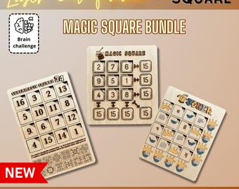 Magic Square Bundle SVG DXF | 3 Mathematical Puzzle Laser Cut Files | Glowforge xTool