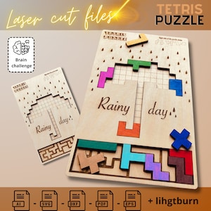 Umbrella Tetris Puzzle Template - Digital Download for Laser Cutters, DIY Wooden Umbrella Toy Pattern