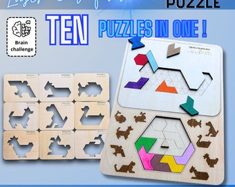 Hexiamond Animals Puzzle, zehn Puzzle in einem.