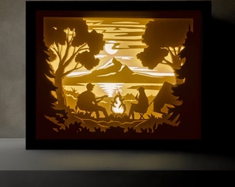 Camping Lightbox, Camping Shadowbox. Boîte Lumière Camping, Camping svg, Camping frame, Décoration Camping, Cadre Camping, Lightbox cricut.