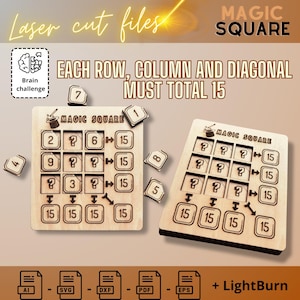 Magisch Vierkant 15 Puzzel SVG DXF | 3x3 Wiskundige Getallenpuzzel Lasersnijbestand | STEM Hersenspel | Glowforge xTool