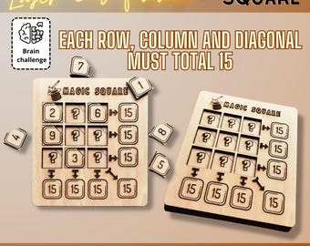 Magic Square 15 Puzzle SVG DXF | 3x3 Math Number Puzzle Laser Cut File | STEM Brain Game | Glowforge xTool