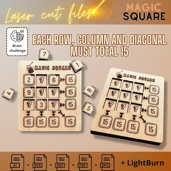 Magic Square 15 Puzzle SVG DXF | 3x3 Math Number Puzzle Laser Cut File | STEM Brain Game | Glowforge xTool