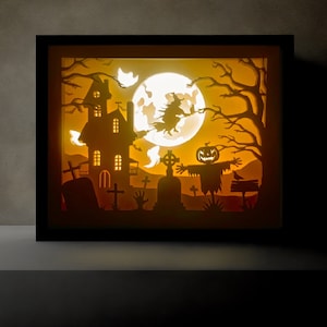 Halloween Lightbox, halloween svg, Halloween Shadowbox, Halloween, Lightbox, horror, witch, graveyard,scarecrow, Boîte lumière, Boîte ombre.